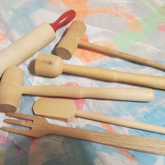Vintage Granny's Wooden 6 Piece Children's Kitchen Utensil Set ~ Kids Play Cook - Picture 5 of 5